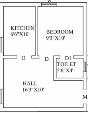 1 BHK Floor Plan
