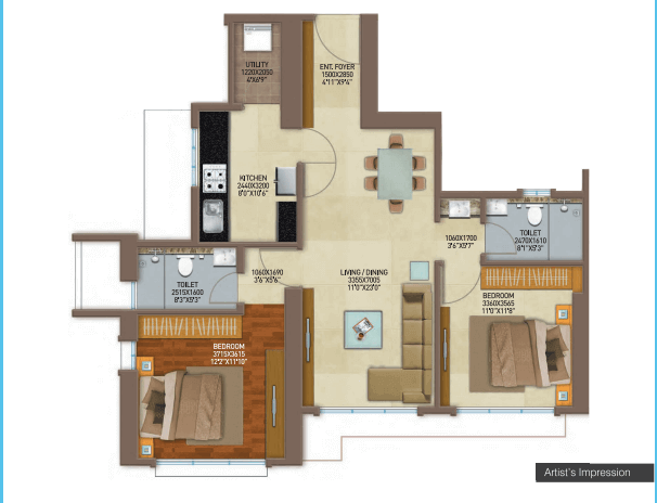 2 BHK Floor Plan