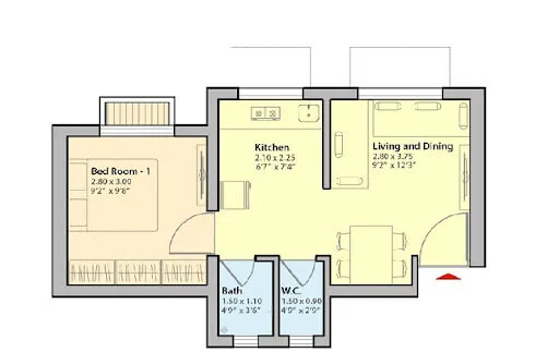 1 BHK Floor Plan